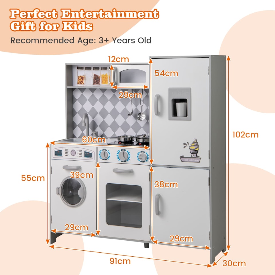 image 1 of COSTWAY Pretend Play Kitchen Kids Wooden Toy Set Kitchen Accessory Playset White