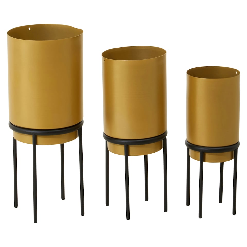 image 1 of Avento Set Of Three Gold Finish Planters Gold