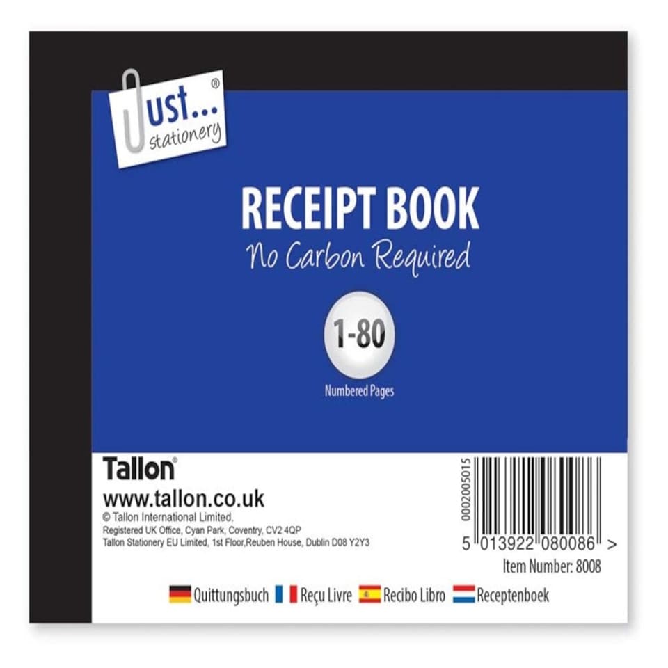 Numbered Receipt Book Carbonless - 80 Pages