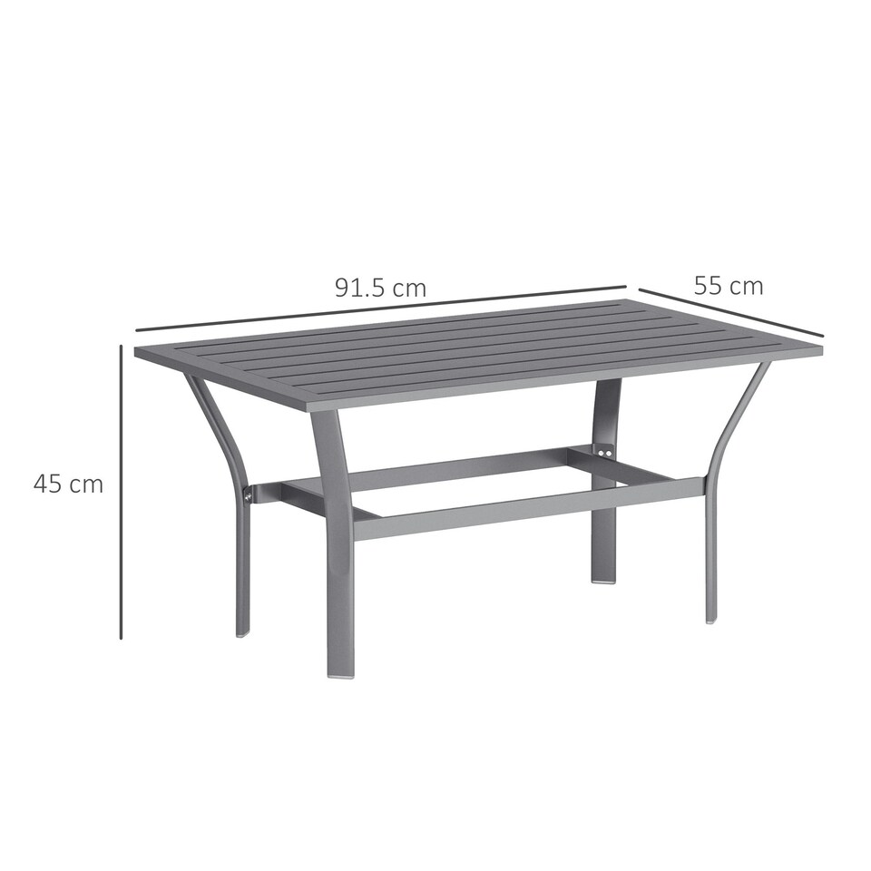 image 1 of Outsunny Metal Garden Coffee Table with Slatted Tabletop, Dark Grey Grey | Dark Grey