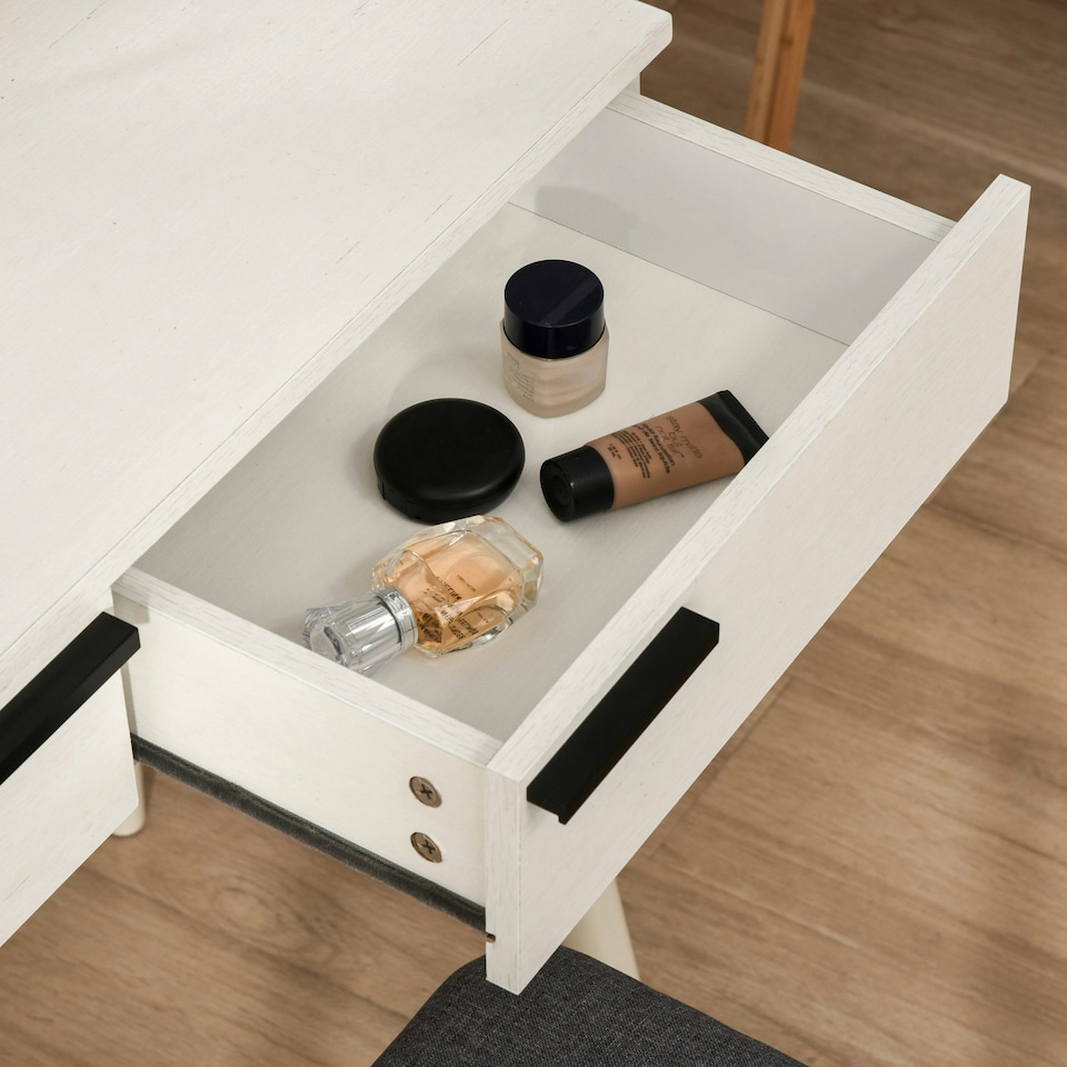 image 1 of HOMCOM Dressing Table Vanity Set Make Up Desk with Mirror & Stool White