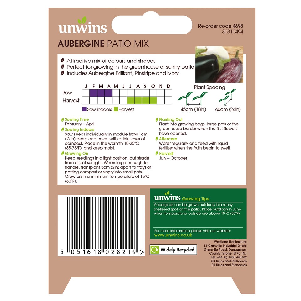 image 1 of Aubergine Patio Mix | Multi | Green, White, Purple | Seeds | 1
