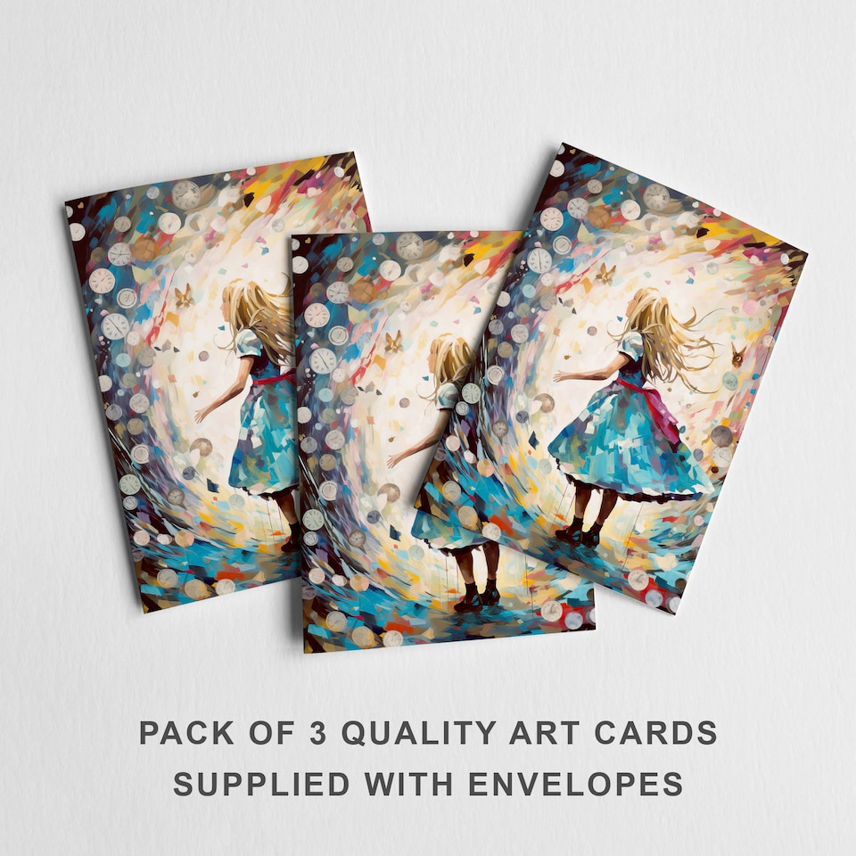 image 1 of Alice Down the Rabbit Hole Greeting Card Any Occasion Set of 3 Blank Inside