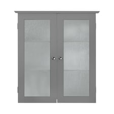 Teamson Home Wooden Bathroom Wall Cabinet 2 Glass Doors Grey