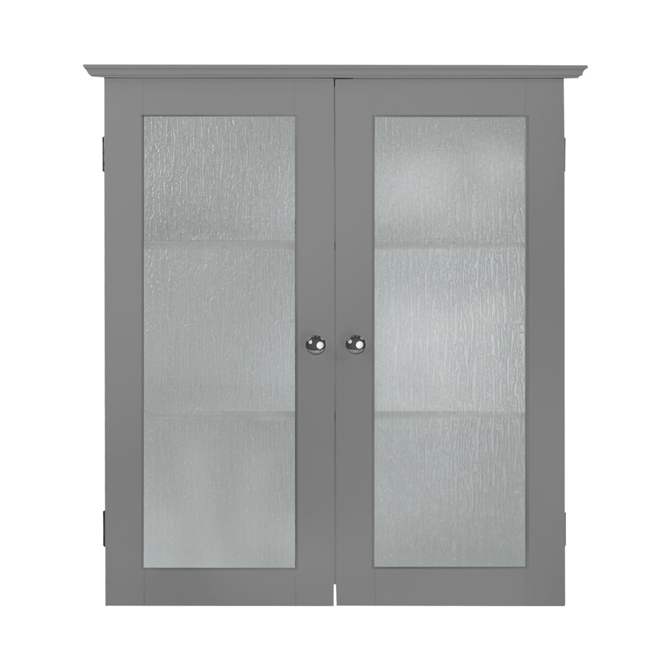image 1 of Teamson Home Wooden Bathroom Wall Cabinet 2 Glass Doors Grey