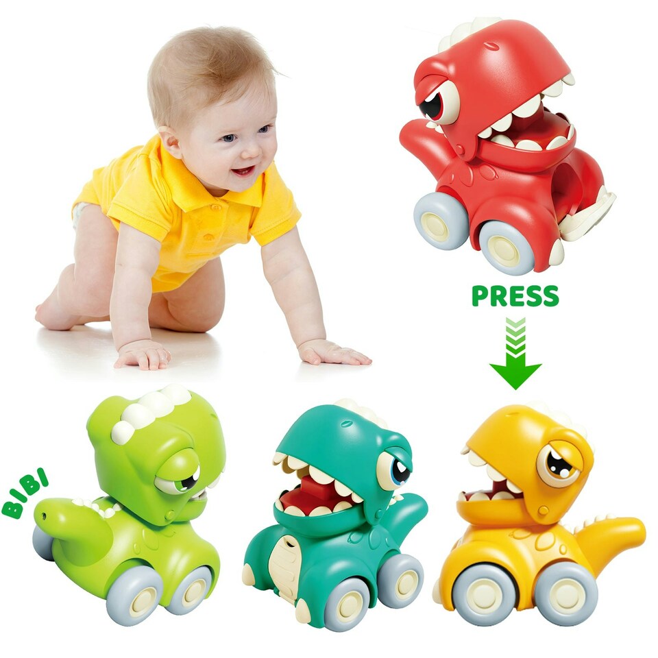 image 1 of Push and Go Dinosaur Car Toy Set 4PCS Mini Dino Vehicles for Toddlers Pull Back Cars