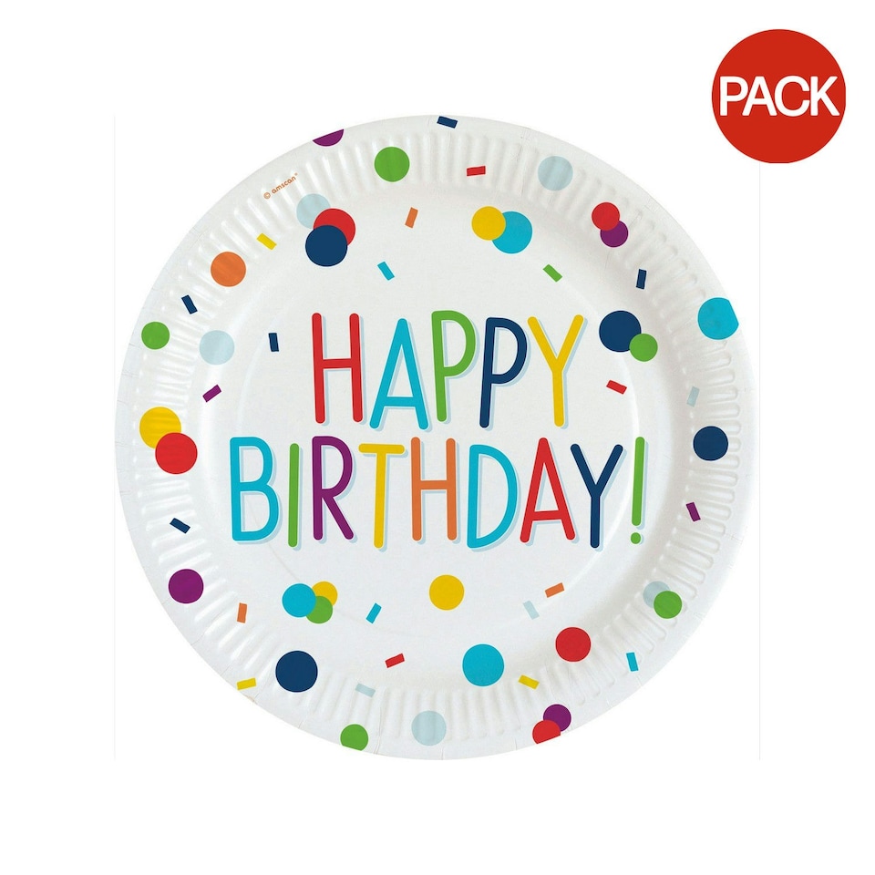 Amscan Paper Confetti Happy Birthday Disposable Plates (Pack of 8) - Multicoloured - One Size