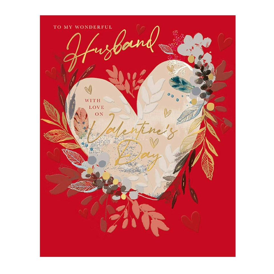 image 1 of Words 'n' Wishes Valentine Day Card to my Wonderful Husband on Valentine's Day, 23 x 19 cms, Red