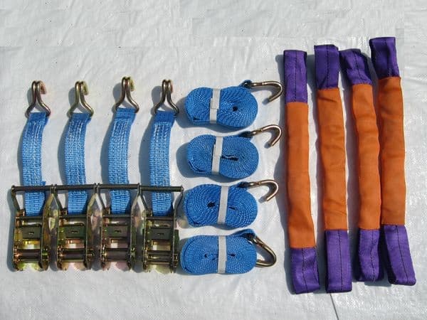 Securefix Direct - Recovery Ratchet Strap Set X4 (35mm X 4m Round Sling Alloy Wheel Tie Down Trailer Kit)