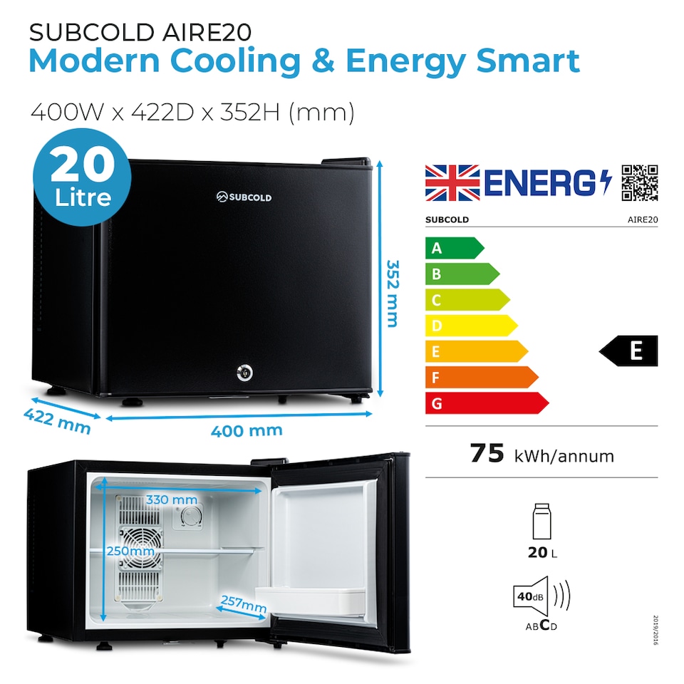 image 1 of Subcold Aire20 LED Thermoelectric Mini Drinks Fridge 20 Litre Net Capacity