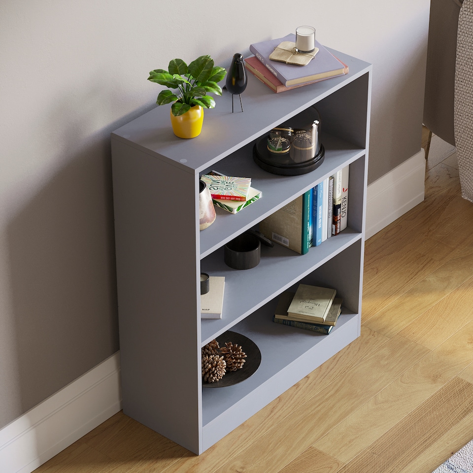 image 1 of Vida Designs Cambridge 3 Tier Low Bookcase Display Storage, Grey