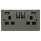 image 1 of SE HOME Black Nickel 2 Gang 13A DP Ingot 2 USB Twin Double Switched Plug Socket Black | Nickel