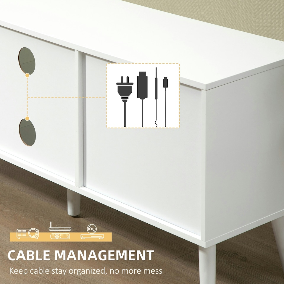 image 1 of HOMCOM Modern TV Cabinet Stand w/ Shelves & Drawers, Bedroom White & Grey