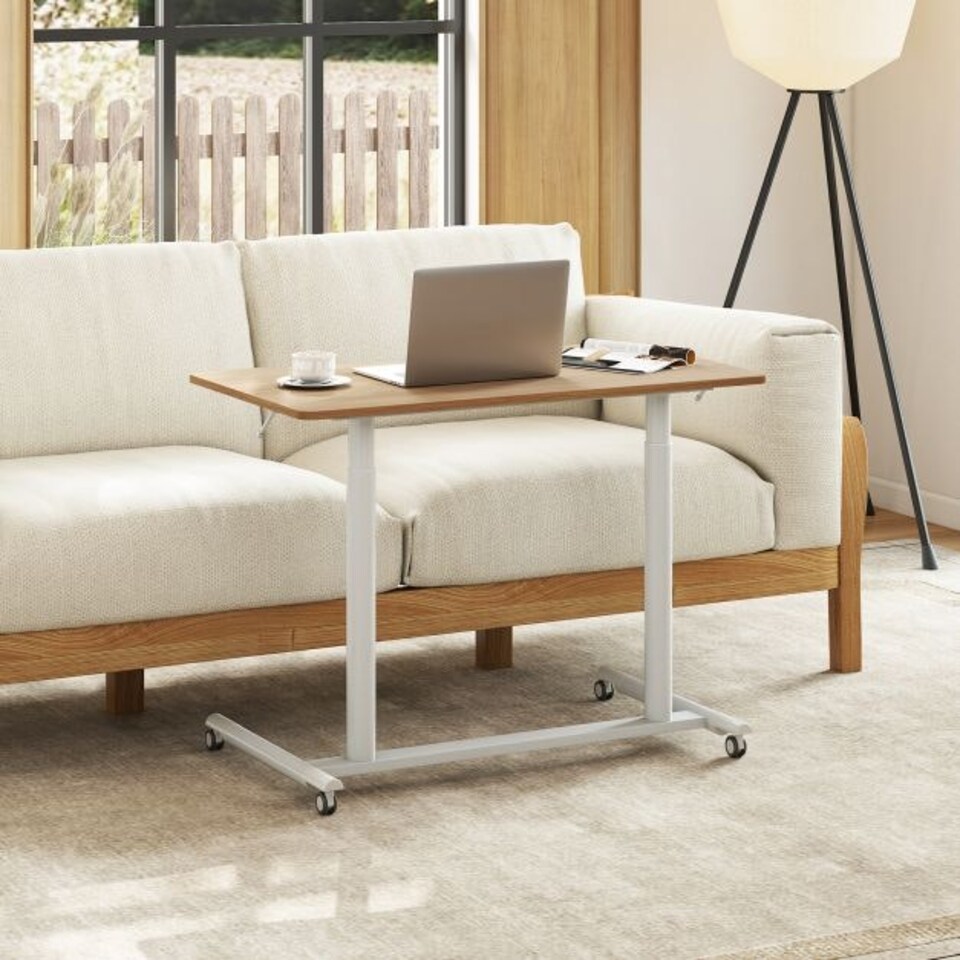 image 1 of COSTWAY Adjustable Height C-Shaped Mobile Standing Desk Natural N/A