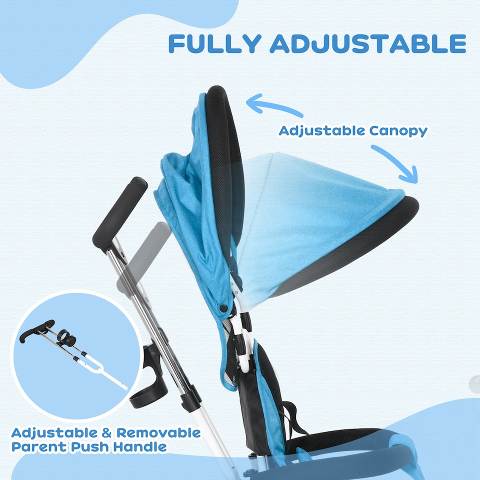image 1 of HOMCOM 6 in 1 Kids Trike, Stroller with Parent Handle, Blue | Blue | Blue