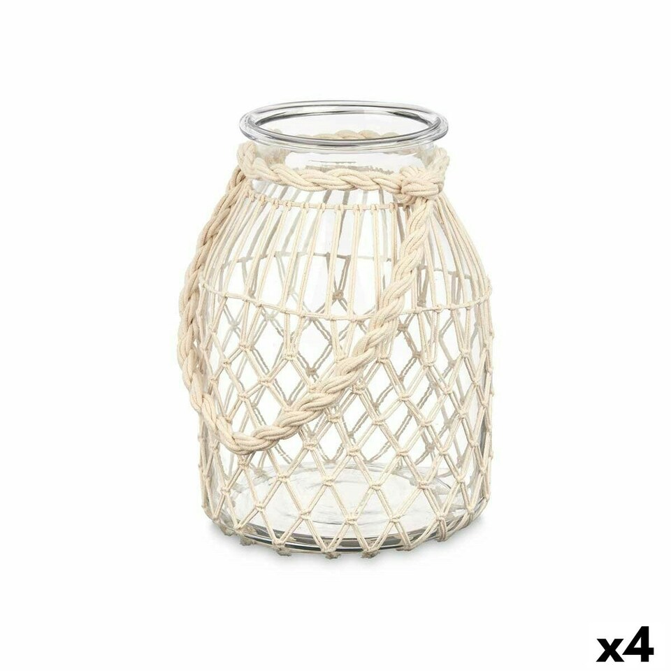 image 1 of Candleholder Tin White Transparent Glass Rope 20 x 30 cm (4 Units) N/A