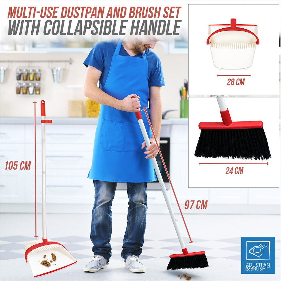image 1 of Long Handled Dustpan and Brush Set Reduce Bending Tall Lobby Dustpan and Sweeping Brush