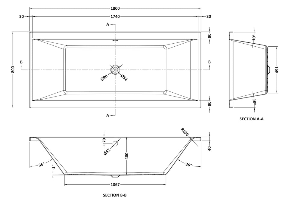 image 1 of Balterley Modern Double Ended Straight Shower Bath (Tap, Waste and Panel Not Included) | White | White | 1800 x 800 x 400mm | 1