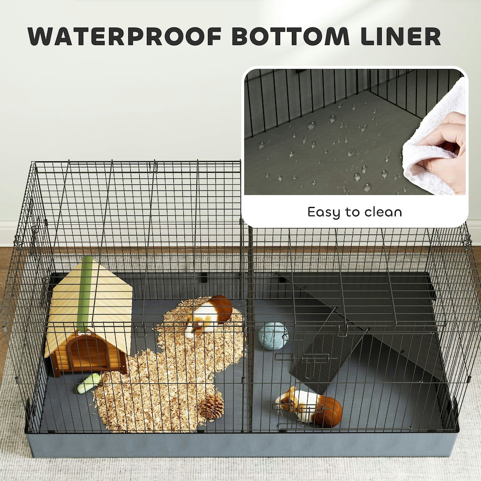 image 1 of PawHut Guinea Pig Cage, 2 in 1 Rabbit Cage Pet Playpen for Hedgehogs, Black