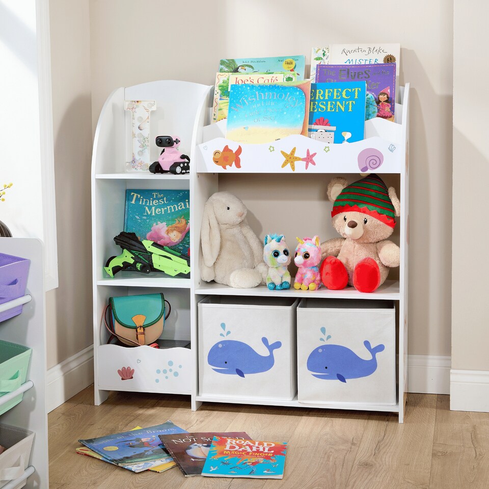 image 1 of Kids Storage Toy Bookshelf Organiser Drawer Two Storage Boxes Shelves
