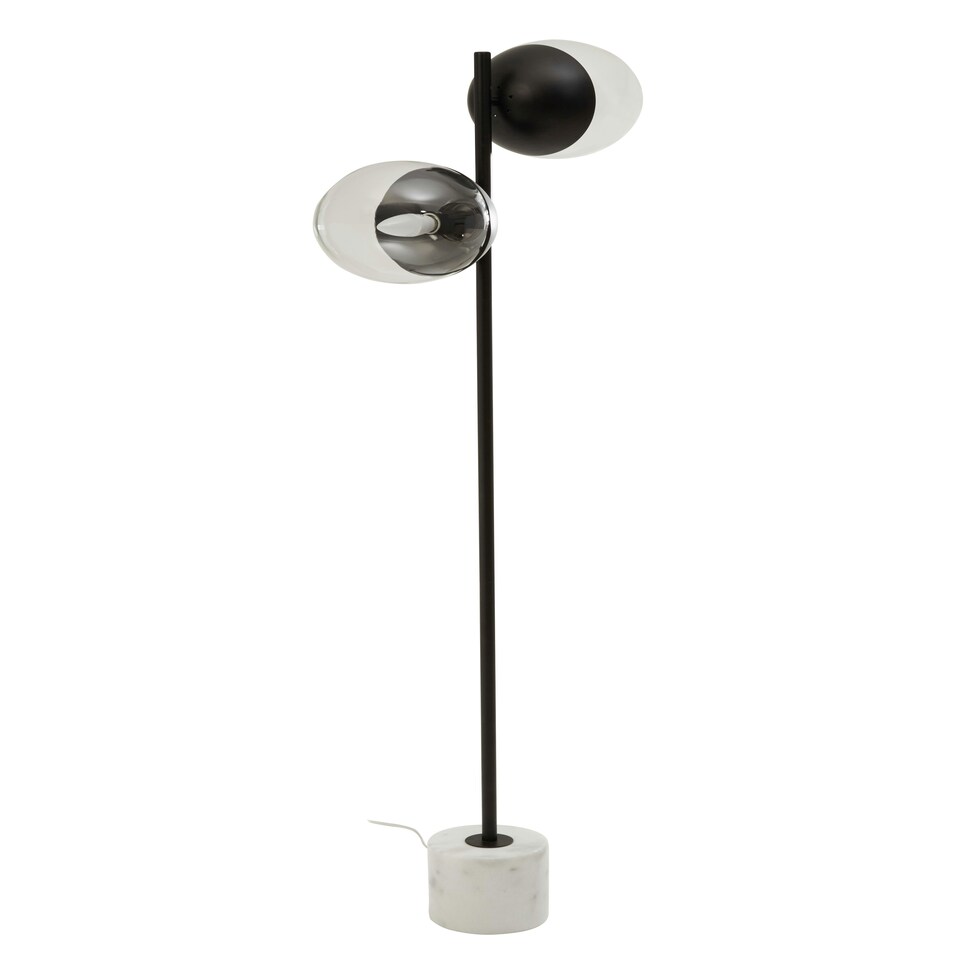 image 1 of Interiors by Premier Double Glass Globe Two Light Black Floor Lamp, Minimalist Bedroom Lamp, Sleek And Sturdy Tall Lamp On Floor