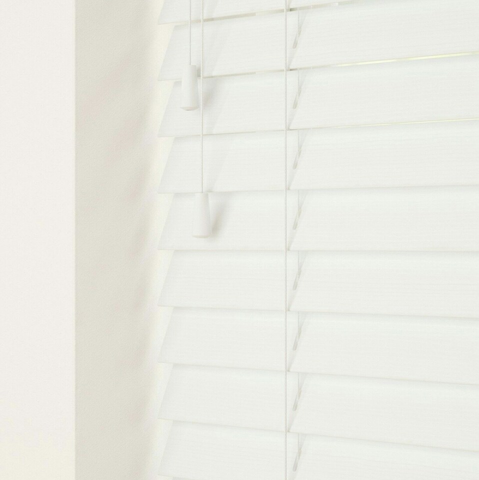 image 1 of 230cm Ultra White Faux Wood Venetian Blinds with String (120cm Drop) | White | White