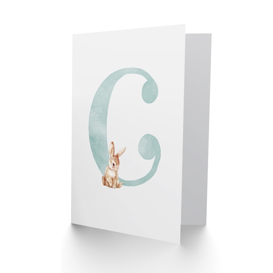 image 1 of Greeting Card Bunny Rabbit Alphabet Letter C New Baby 1st Birthday