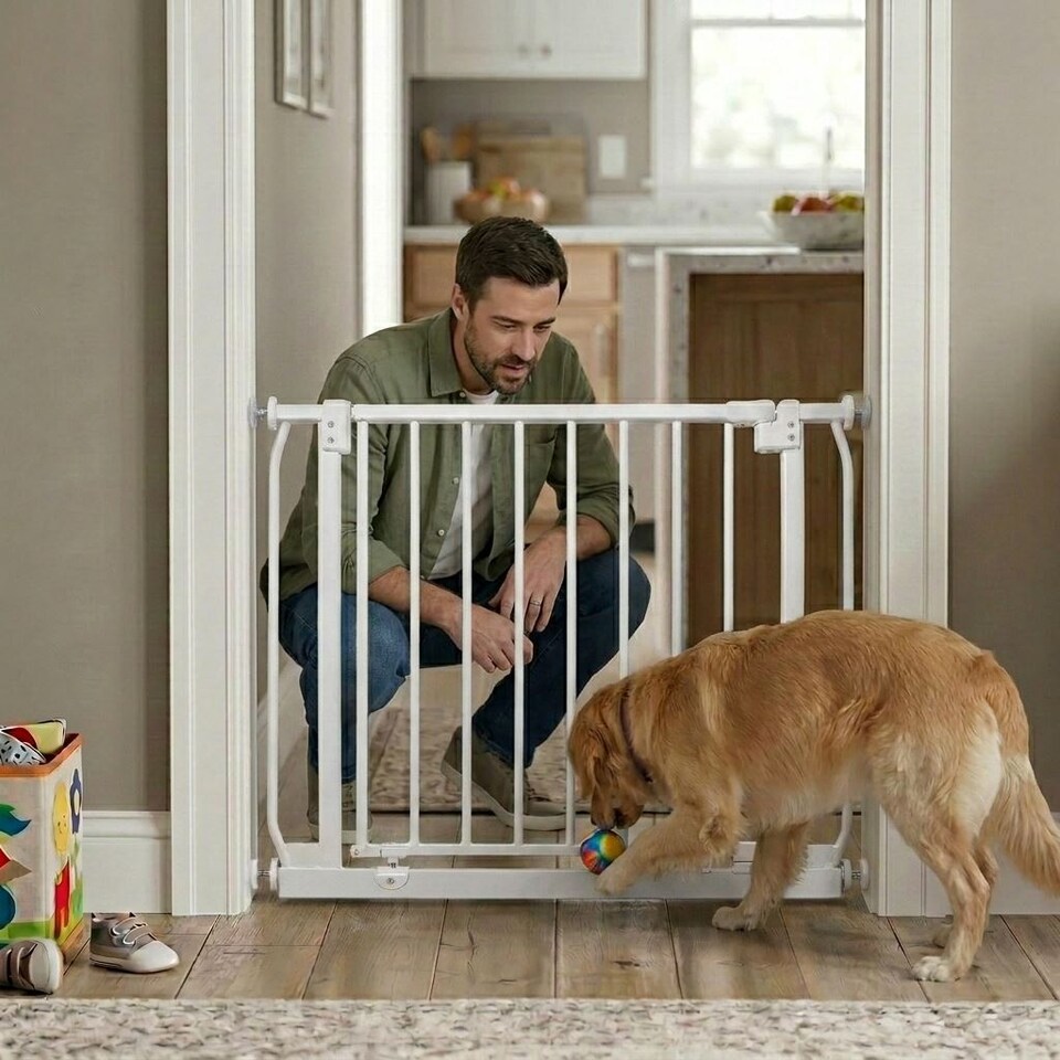 image 1 of Safetots Elite Pressure Safety Gate, 197cm - 206cm, Matt White, Pressure Fit Stair Gate, Baby Gate for Doors Hallways and Spaces, Safety Barrier, Easy Installation