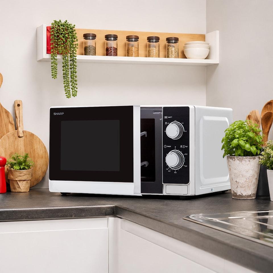 image 1 of Sharp 20L White 800W Manual Microwave with Defrost & 5 Power Levels