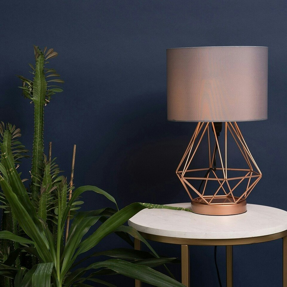image 1 of ValueLights Modern Copper Metal Basket Cage Touch Table Lamp With Grey Shade