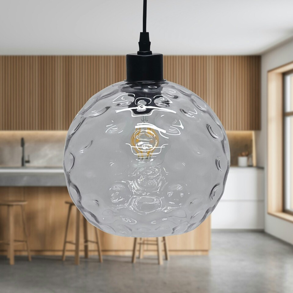 image 1 of First Choice Lighting Barnum Clear Dimple Glass Globe with Black Pendant Fitting Black | Clear