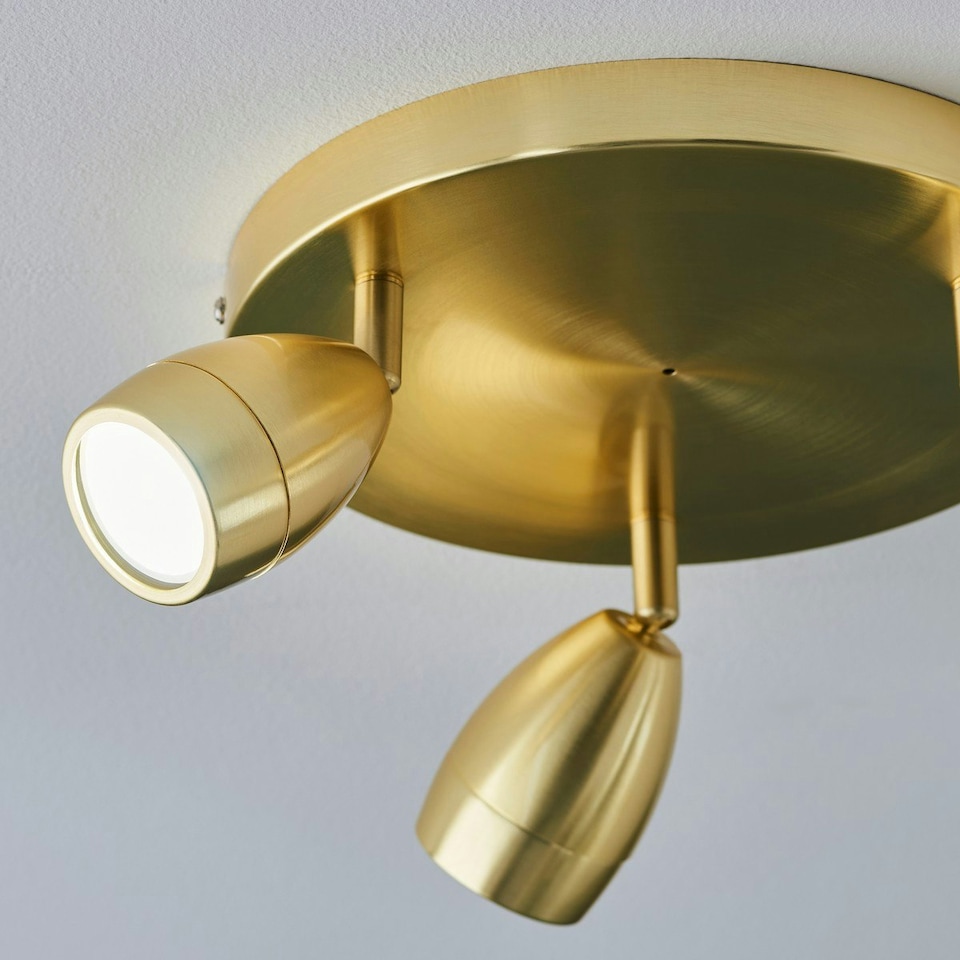 image 1 of Porto Bathroom Round Spotlight, Satin Brass Plate, Glass, IP44