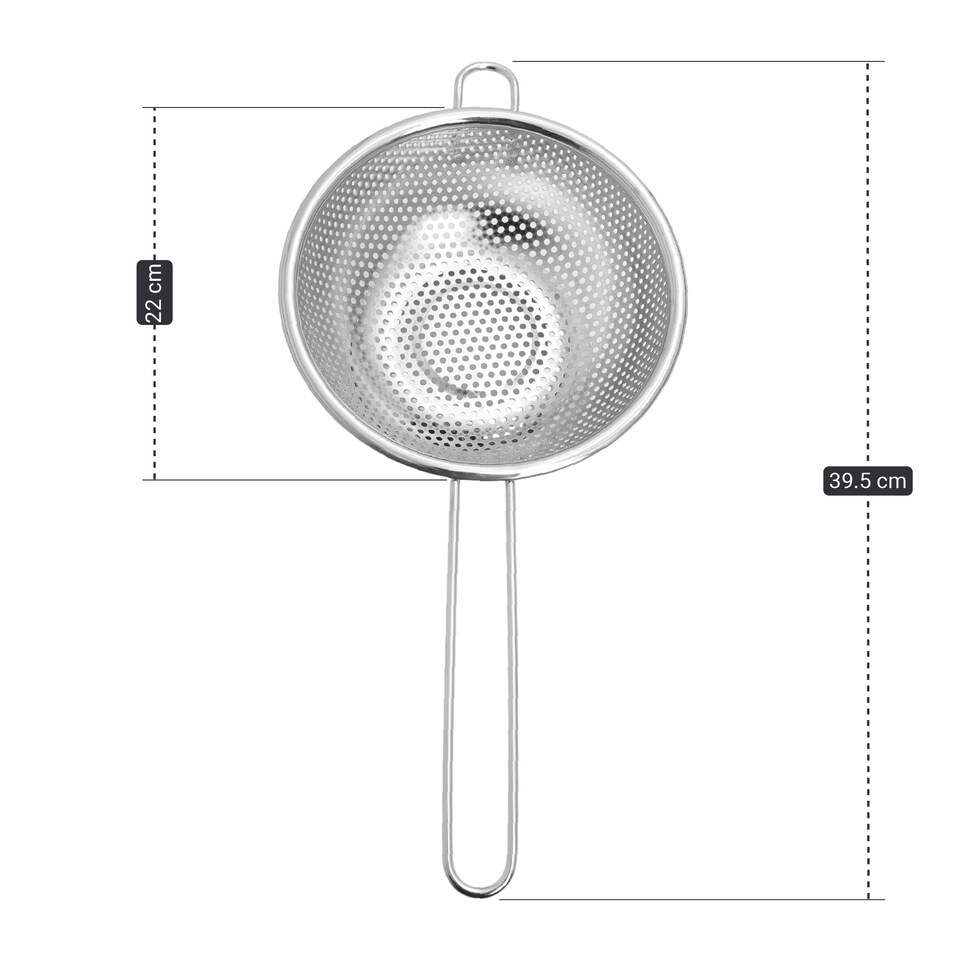 image 1 of Buckingham Stainless Steel Micro-perforated Deep Colander / Strainer 22.5 cm Long Handle