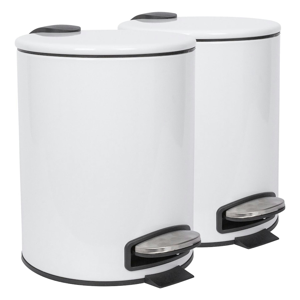 image 1 of Harbour Housewares Round Stainless Steel Pedal Bins - 5L - White - Pack of 2