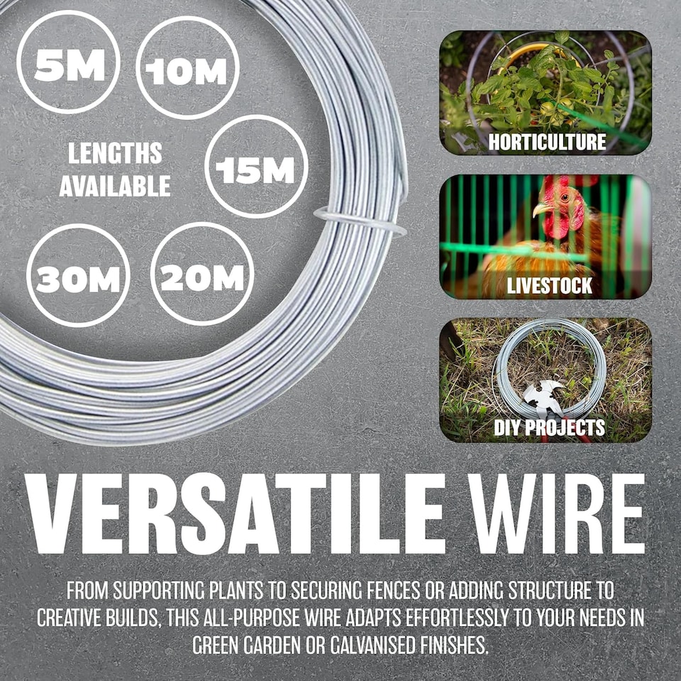 image 1 of Metal Galvanised Garden Wire Strong Plant Support 10m Multi Purpose
