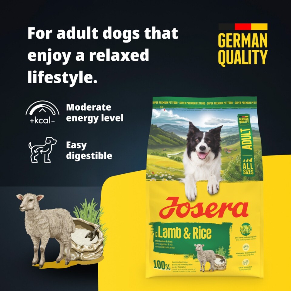 image 1 of Josera Adult Lamb & Rice | Complete dry dog food for all breed sizes | Single meat protein | Low fat | Sensitive digestion | Gluten free | 3kg