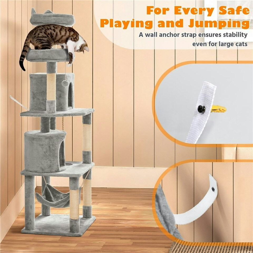 image 1 of Yaheetech 179 cm Tall Multi Level Cat Tree Kitten Condo Light Grey