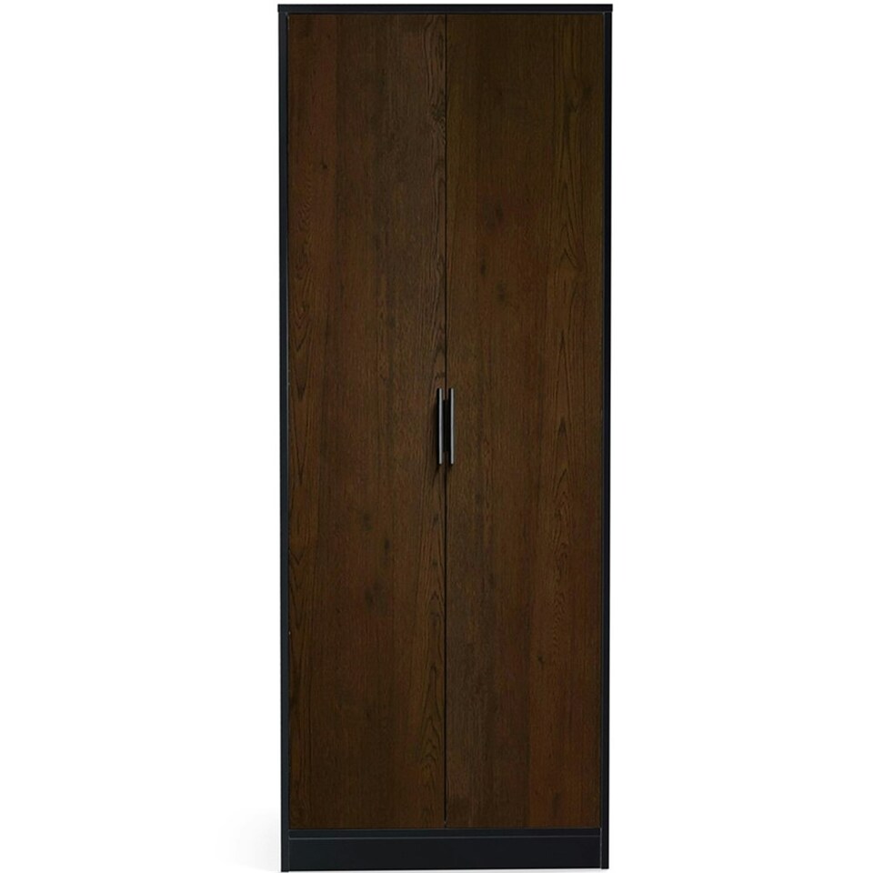 image 1 of Walnut Oak and Matt Black 2 Door Soft Close Wardrobe
