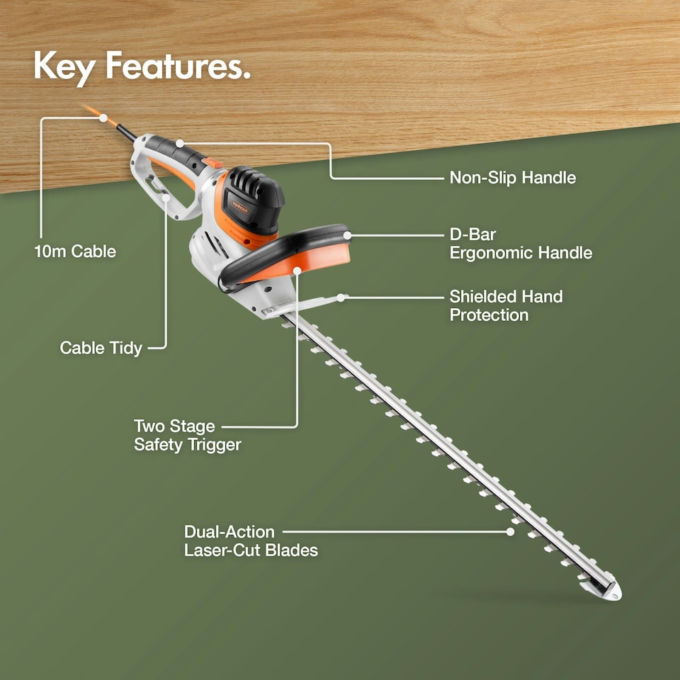 image 1 of VonHaus Hedge Trimmer 710W with Blade Cover & 10m Cable