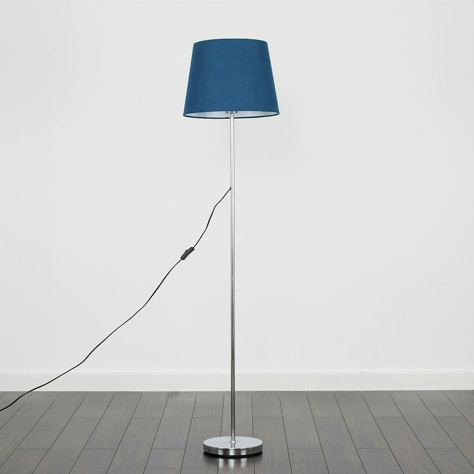 image 1 of ValueLights Charlie Chrome Floor Lamp Navy Taper Shade & Bulb