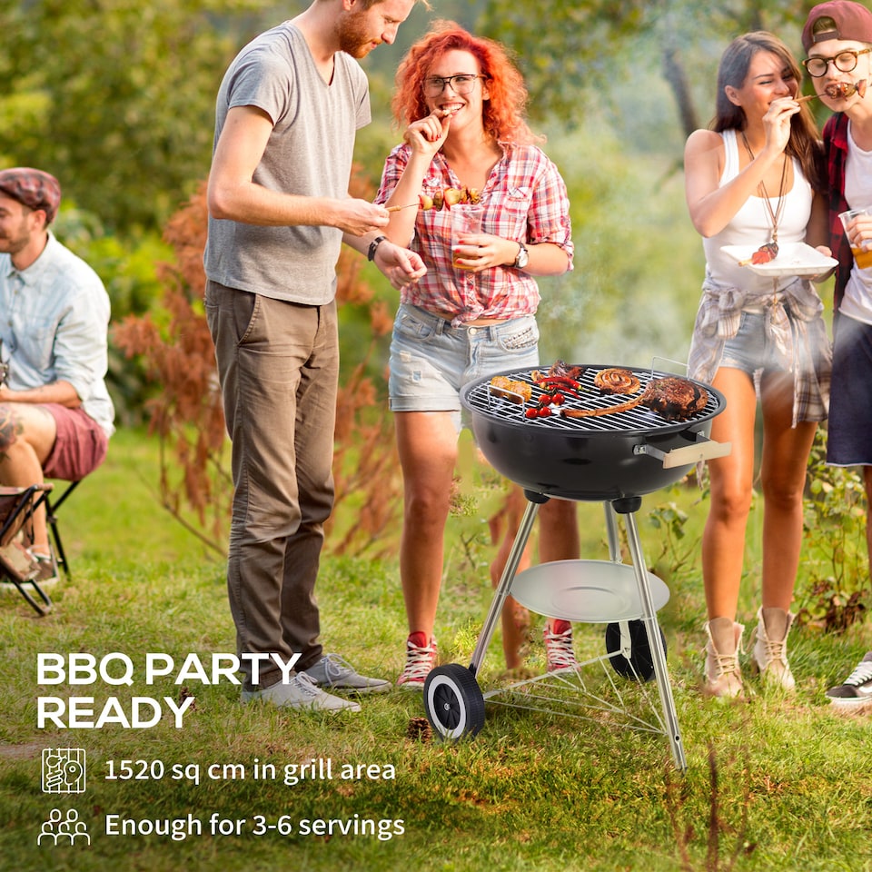 image 1 of Outsunny Portable Round Kettle Charcoal Grill BBQ Outdoor Heat Control Party | Black | Black and Silver