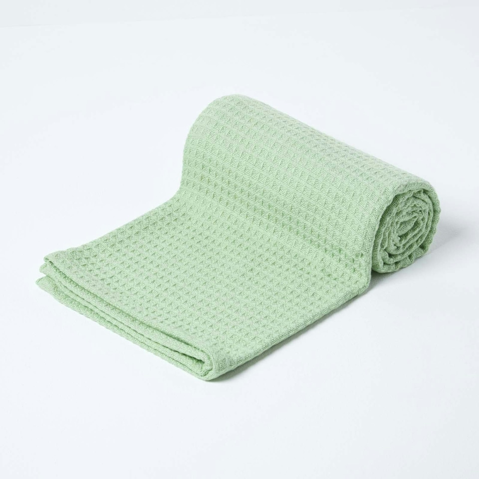 image 1 of Homescapes Organic Cotton Waffle Baby Blanket Sage Green - 90 x 112 cm | Green