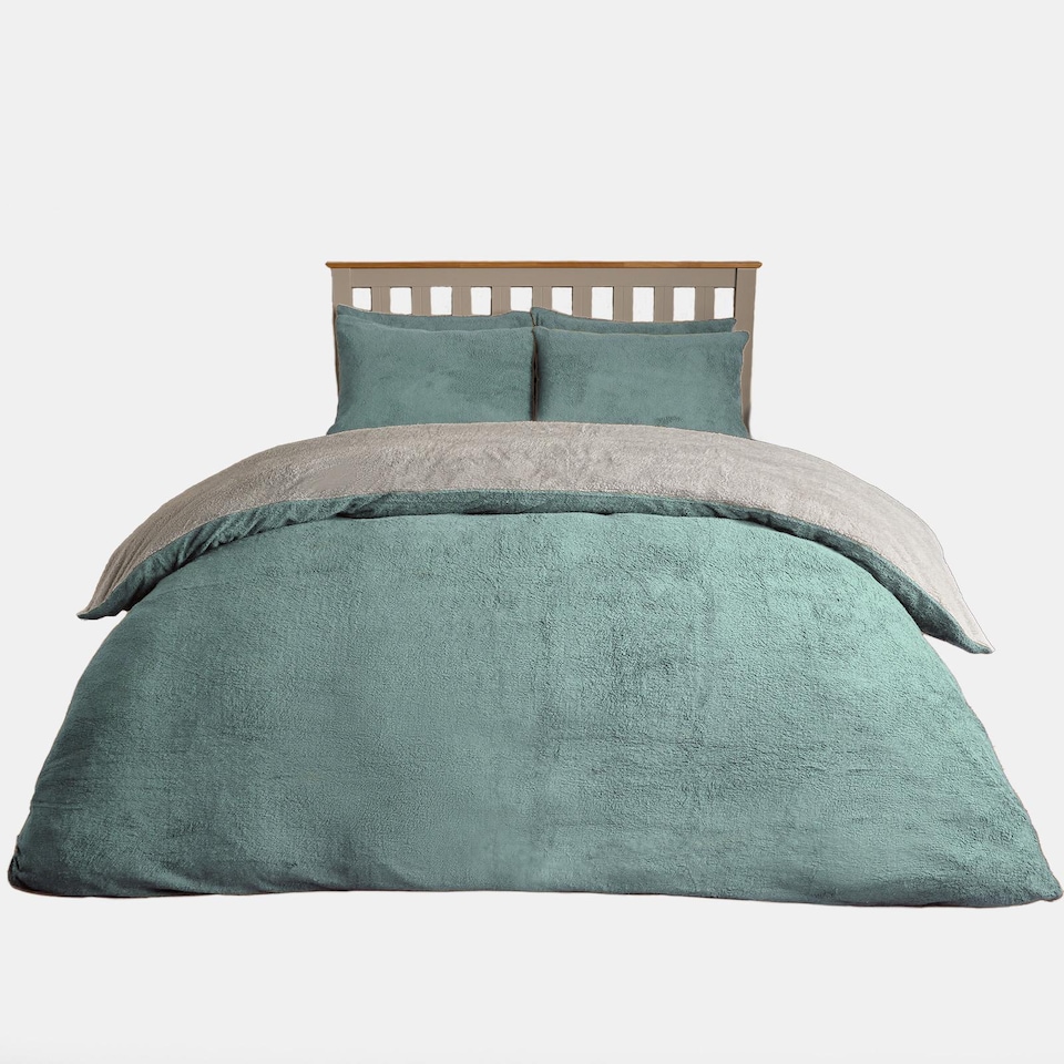 image 1 of OHS Reversible Teddy Duvet Cover with Pillowcase | Blue | Duck Egg | Double