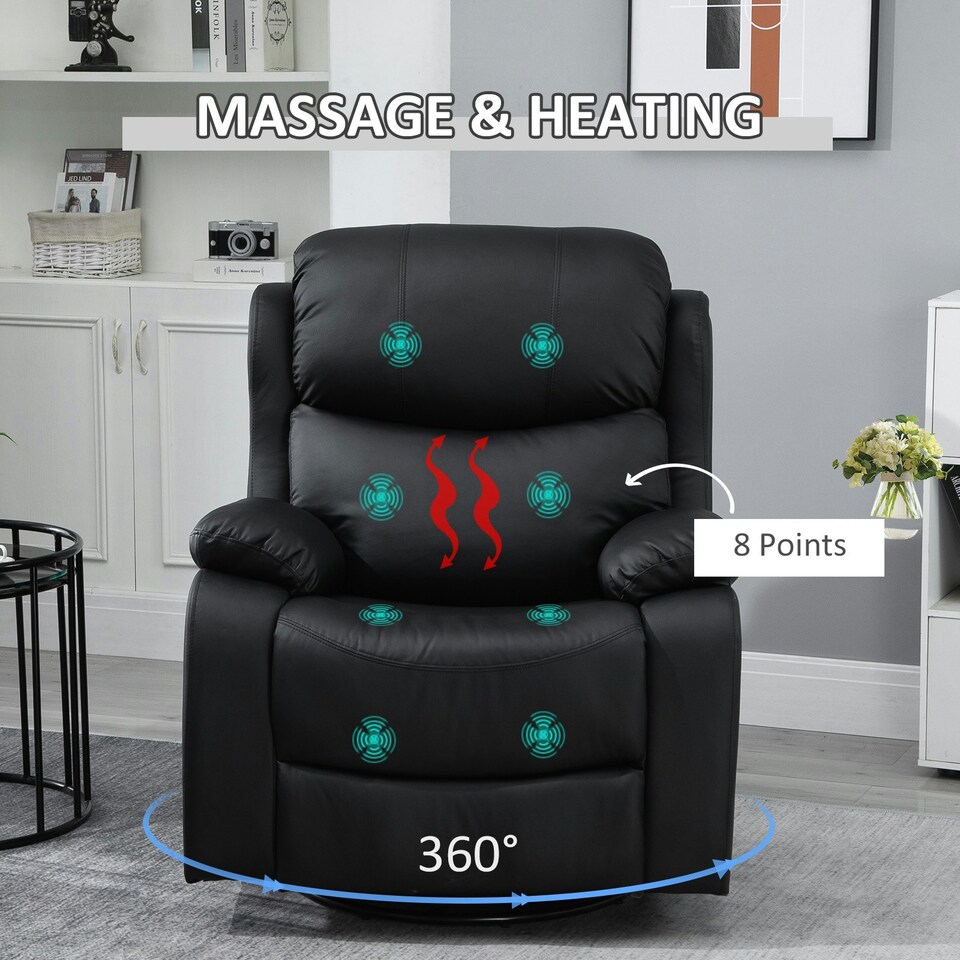 image 1 of HOMCOM Massage Recliner Chair Manual Reclining Chair with Footrest Remote Black