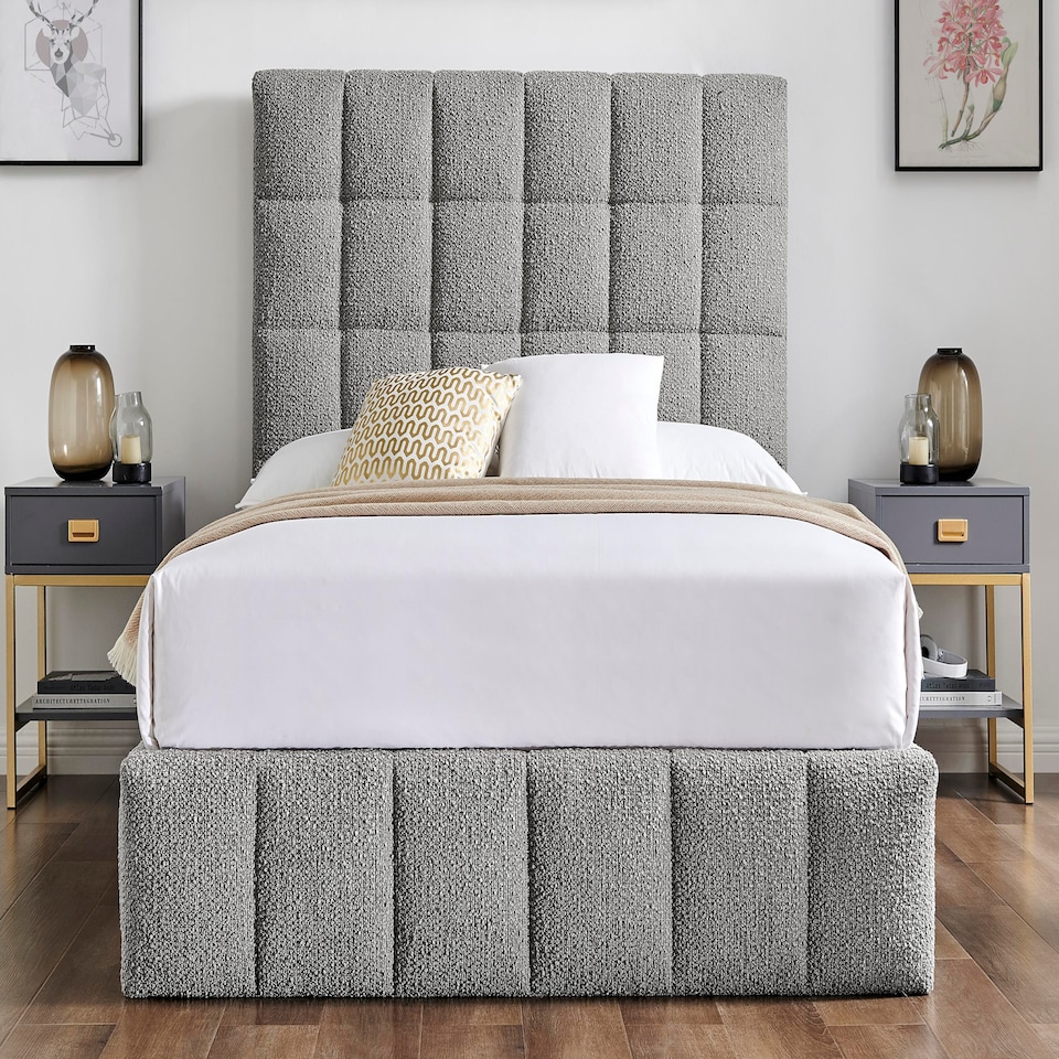 image 1 of 5ft King Size Grey,Ottoman Lift Up Storage Tall Headend Boucle Soft Fabric Upholstered Bed Frame