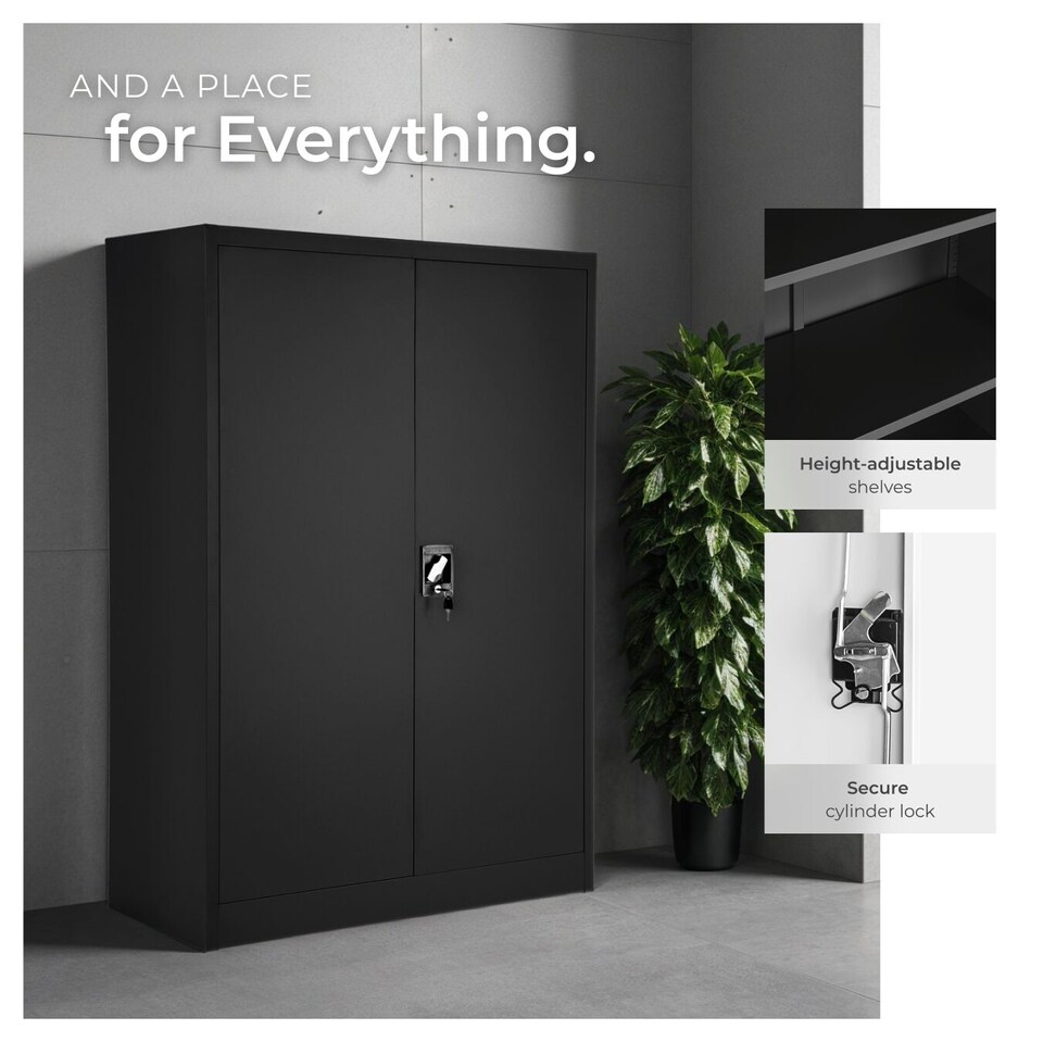 image 1 of Filing Cabinet - 4 adjustable shelves, lockable, 140 x 90 x 40 cm | Black | black | 40 x 90 x 140 cm | 1