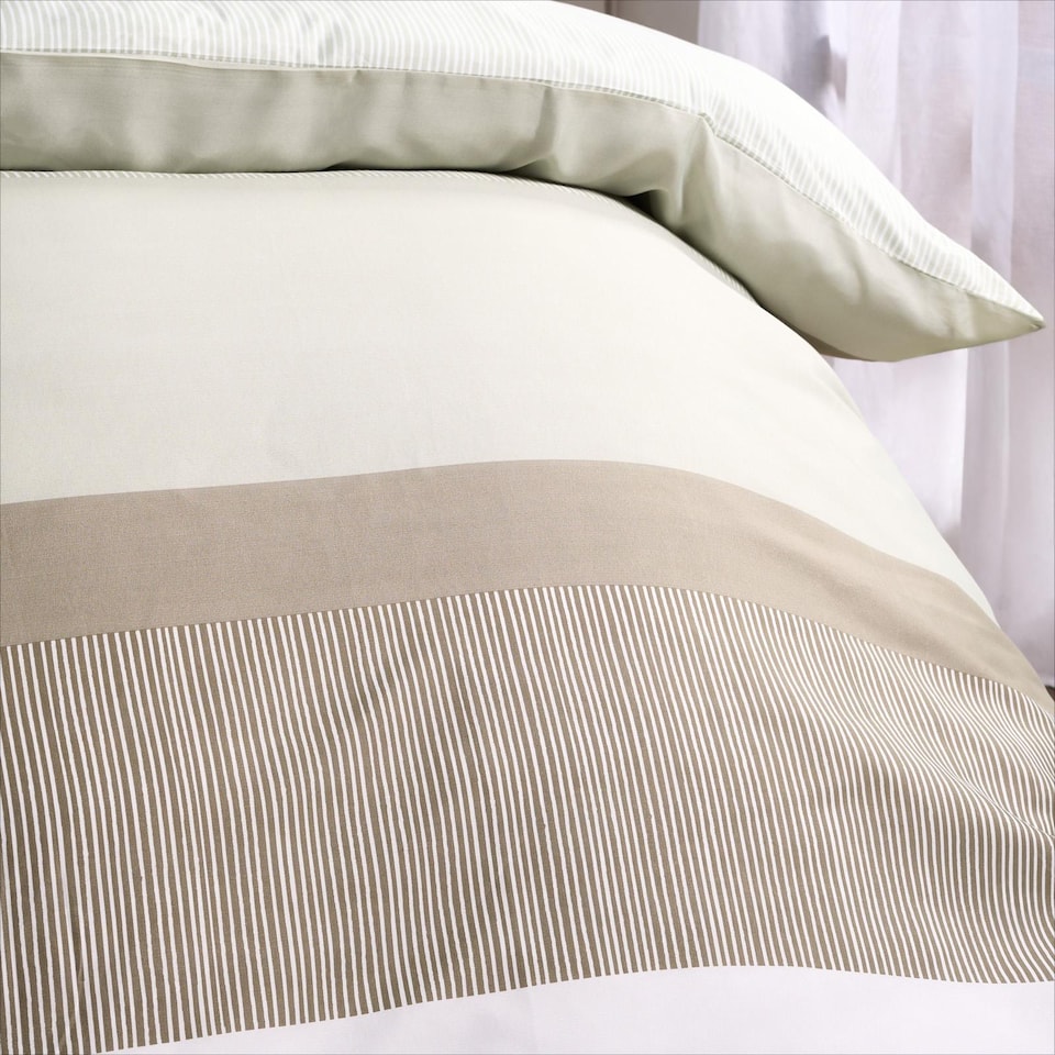 image 1 of OHS Multi Stripe Bedding Set Microfibre Duvet Cover with Pillowcase | Green | Sage | Double