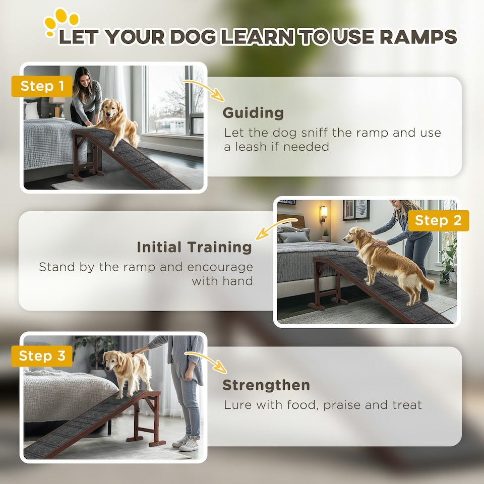 image 1 of PawHut Pet Ramp for Dogs Cats W/ Non-Slip Carpet for Bed Sofa, 188x40.5x63.5cm
