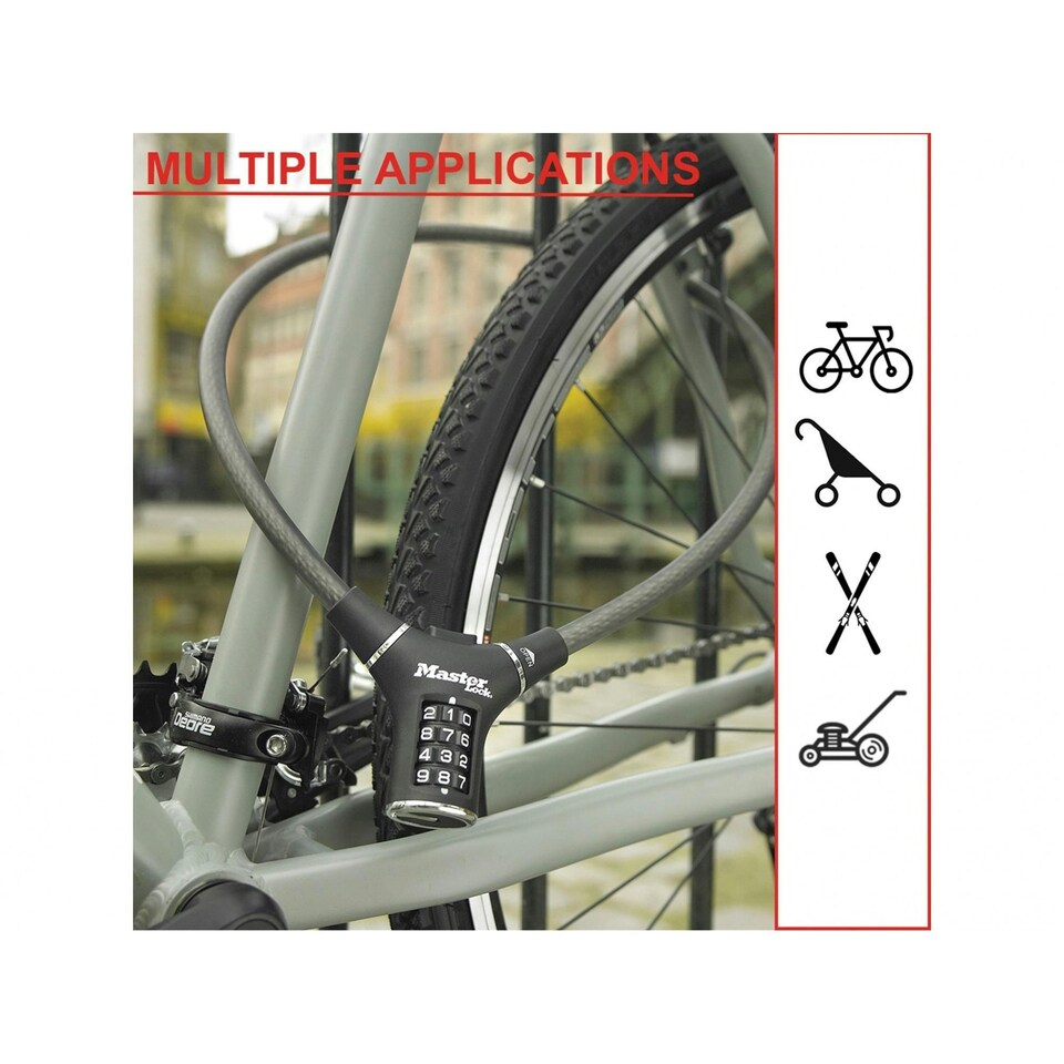 image 1 of Master Lock Black Steel Rigid Combination Cable 0.9m X 12mm - Multi Colour - One Size