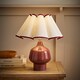 image 2 of ValueLights Jamie Burgundy Ceramic Table Lamp Scallop Trim Shade and Bulb